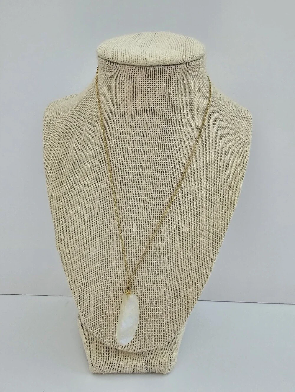 Raw White Moonstone Pendant Necklace – 30-35ct Rough Stone – Adjustable 18-20”